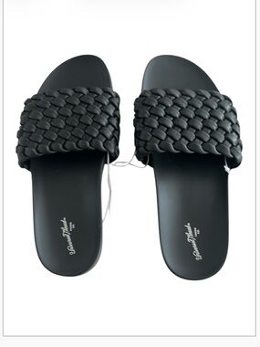 Universal Thread Black Poly Woven Slip On Slides Sandals Women's Size 6.5 NWT